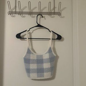 Pacsun LA Hearts Blue Fuzzy Checkered Tank Top XS
